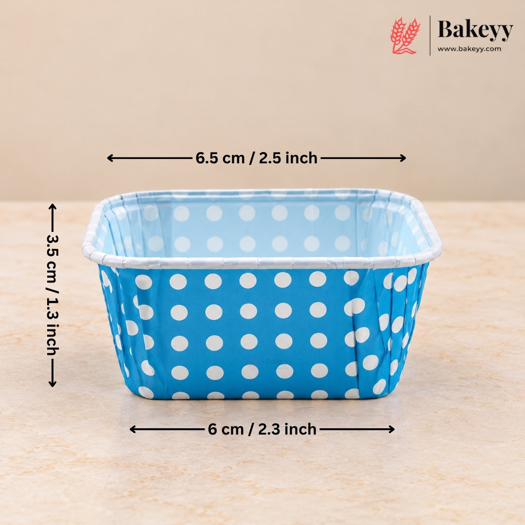 6.5x6.5x3.5 cm Brownie Bake N Serve Mould | Blue Color with Dotted | Pack of 50