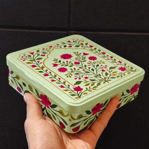 Artwork Printed Square Tin Box with Lid | 2 Designs | Pack of 4