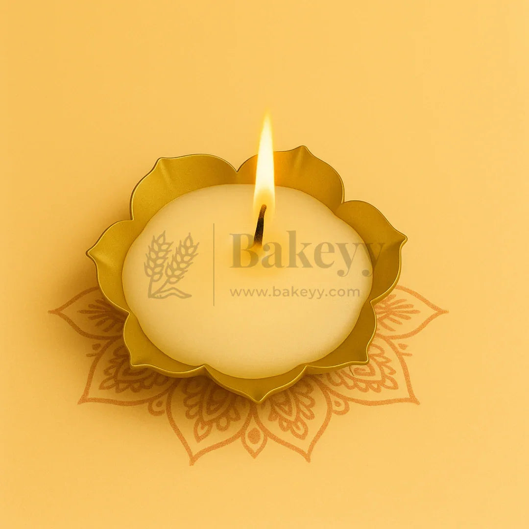 9 cm | 7 Petal Flower-Shaped Metal Plate Diya | 1 Piece