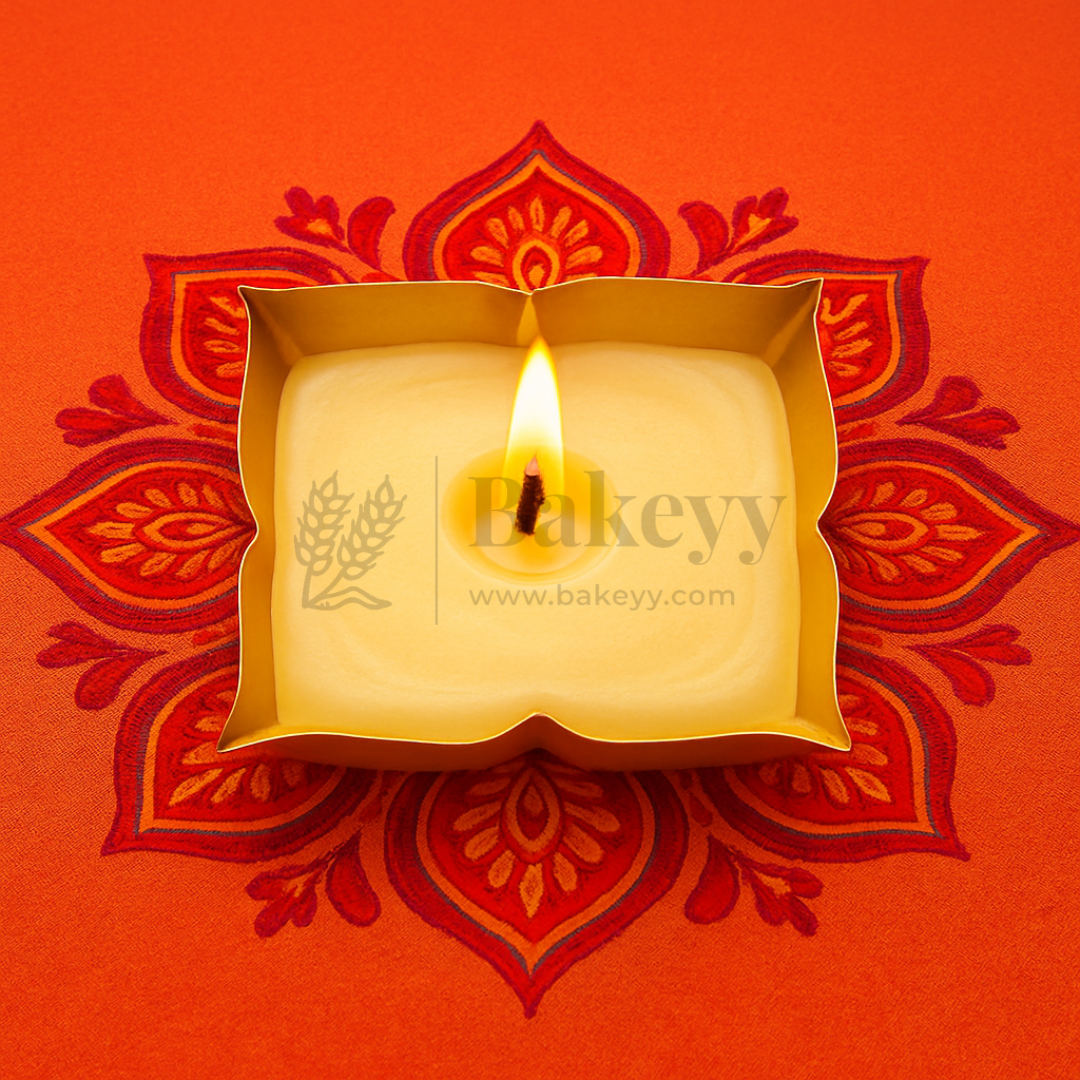 9 cm | 4 Petal Flower-Shaped Metal Plate Diya | 1 Piece