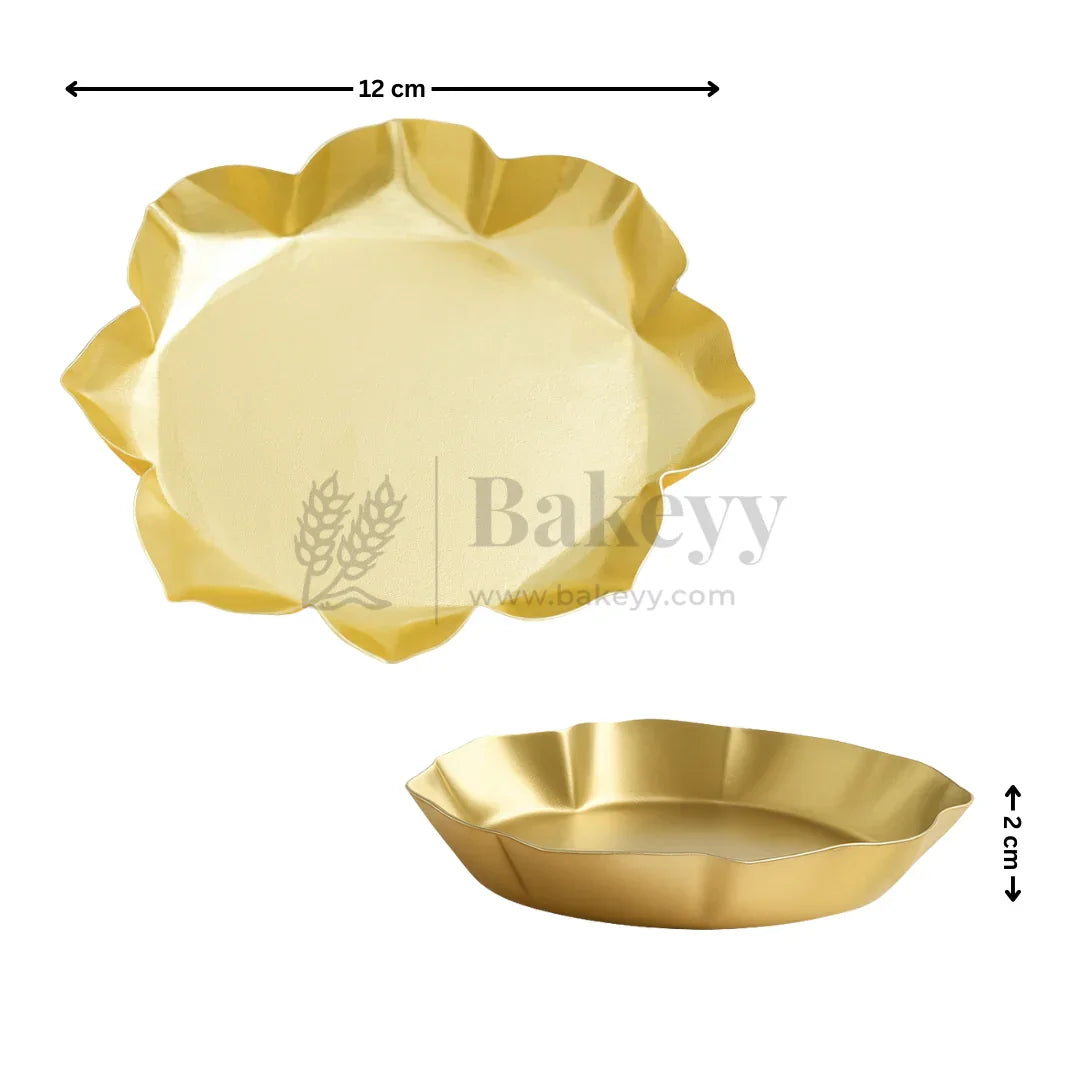 12 cm | 8 Petal Flower-Shaped Metal Plate Diya | 1 Piece