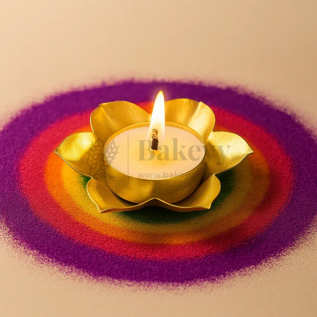 9 cm | 6 Petal Flower-Shaped Metal Plate Diya | 1 Piece