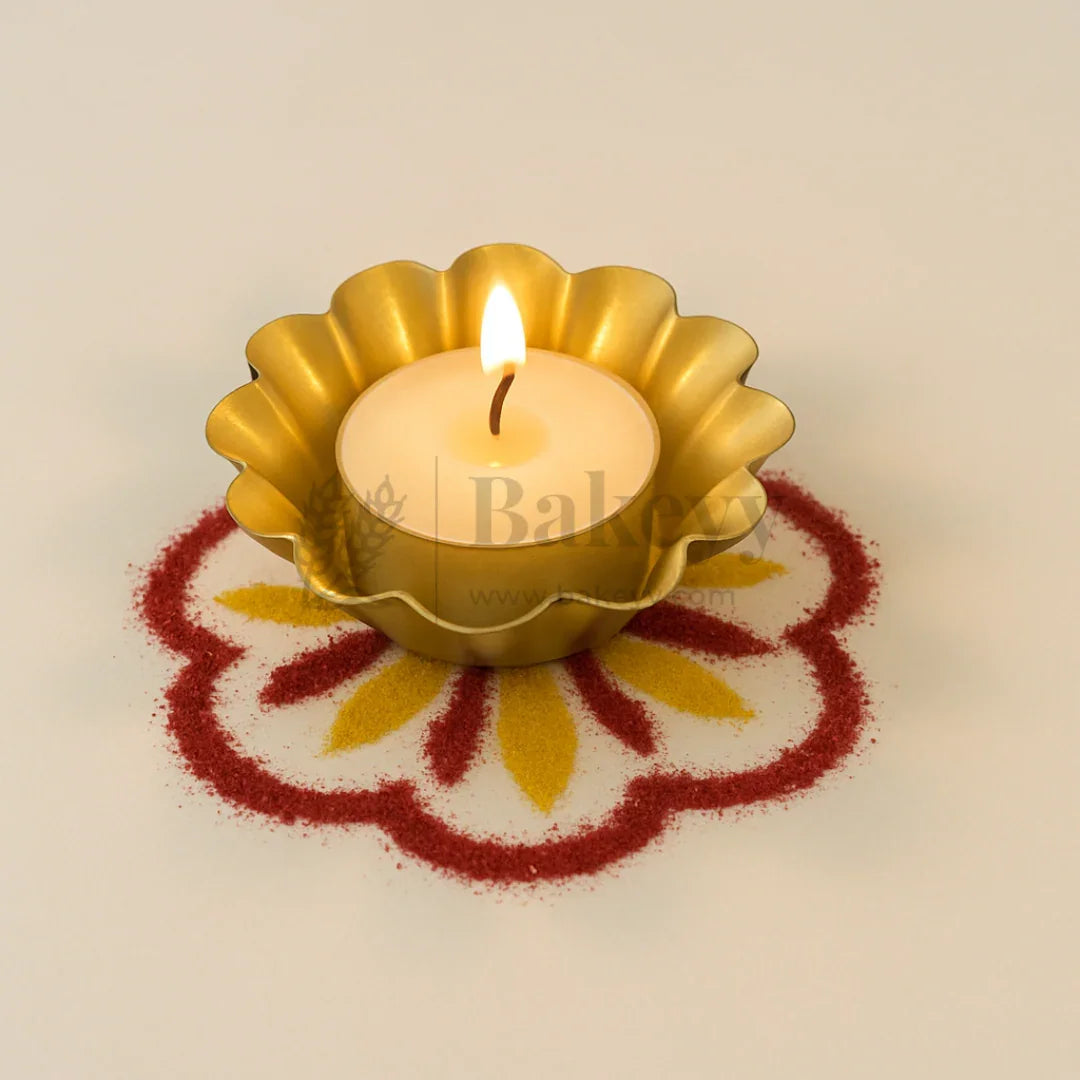 8 cm | Scallop Flower-Shaped Metal Plate Diya | 1 Piece