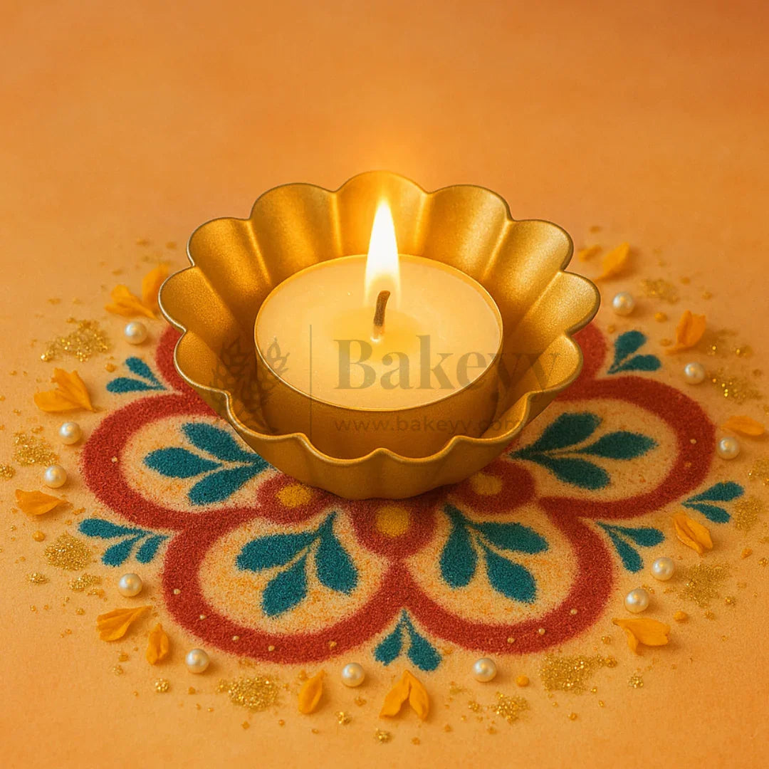 9 cm | Scallop Flower-Shaped Metal Plate Diya | 1 Piece