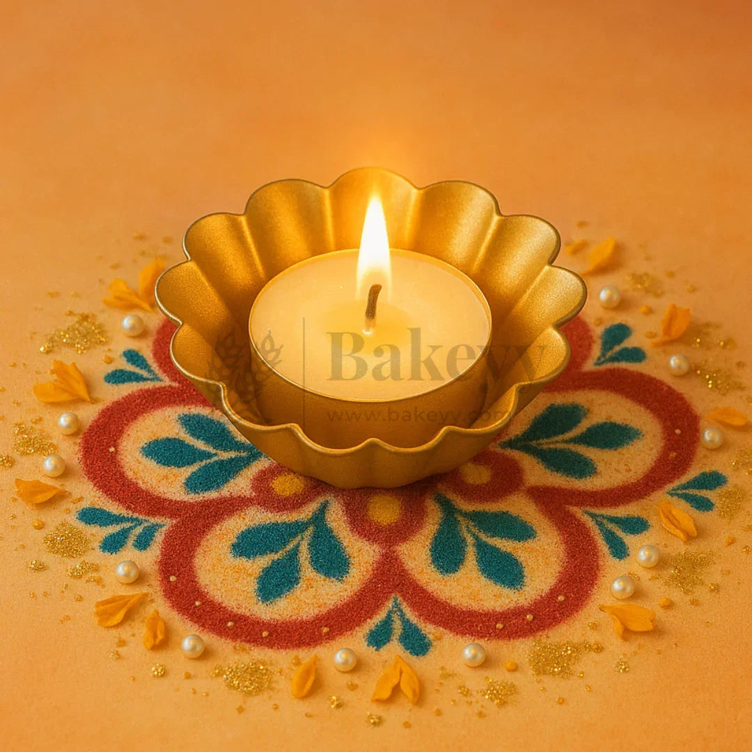 9 cm | Scallop Flower-Shaped Metal Plate Diya | 1 Piece - Bakeyy.com - India - 9 cm | Scallop Flower-Shaped Metal Plate Diya | 1 Piece - Default Title