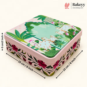 Pichwai & Floral Printed Square Tin Gift Box with Lid | 2 Designs | Pack of 4