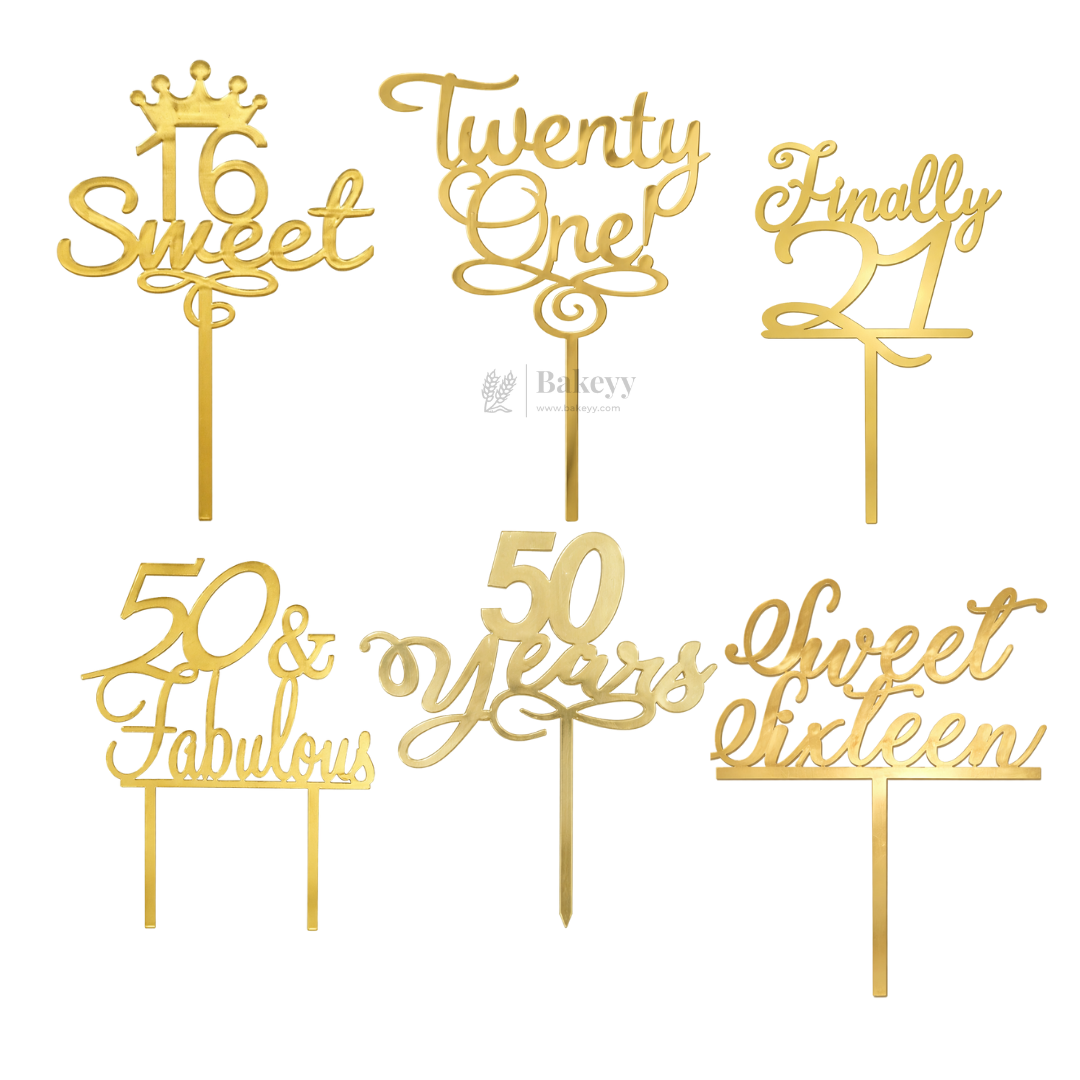 4 Inch | Gold Milestone Celebration Cake Topper | Timeless Birthday & Anniversary | Pack of 5