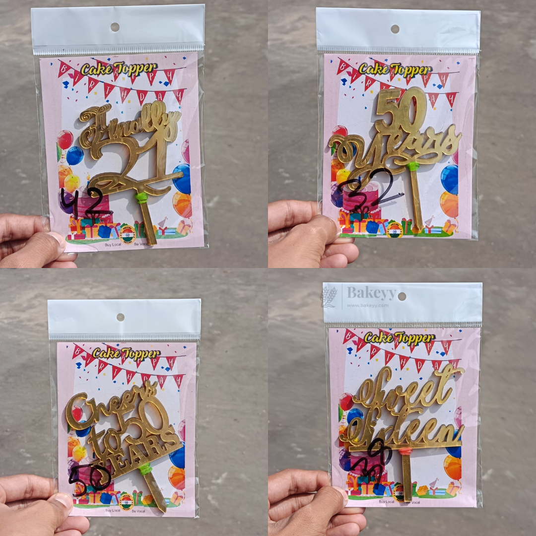 4 Inch | Gold Milestone Celebration Cake Topper | Timeless Birthday & Anniversary | Pack of 5
