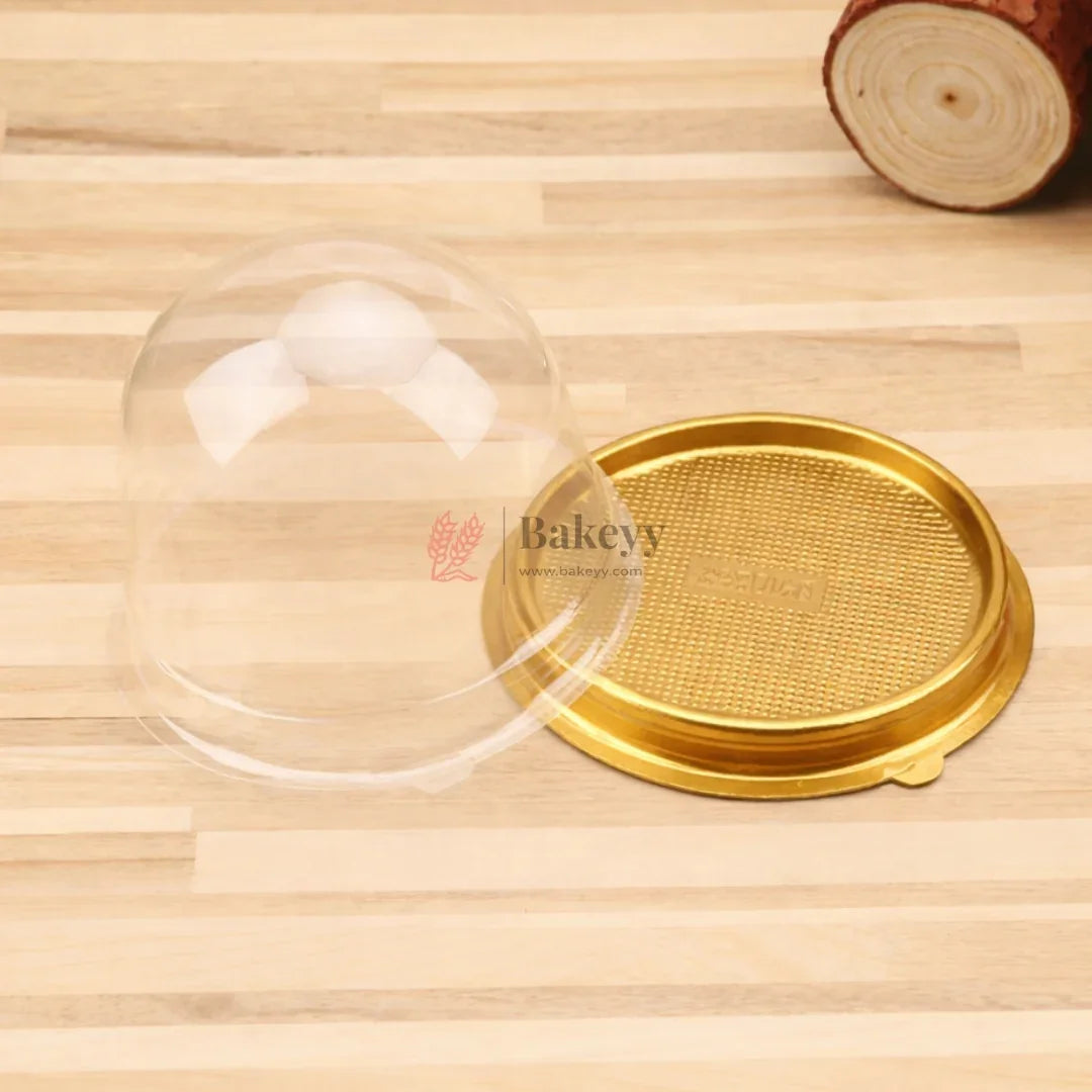 Mini Cake Dome Box with Clear Lid and Base | Individual Cake Packaging Black & Gold Base | Pack of 50