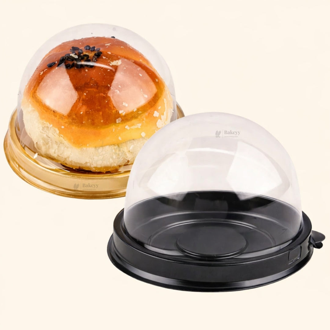 Mini Dome Cupcake & Pastry Container | Gold & Black Base | Clear Dome Lid | Pack of 50