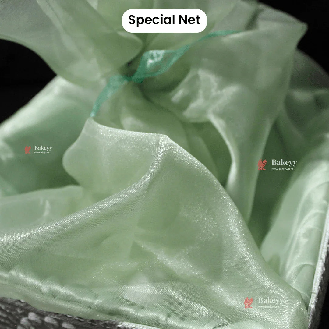 Crystal Mesh Hamper Gift Set | Mint, Ivory, and Pink | Elegant Square Gifting Tray - Bakeyy.com - India - Crystal Mesh Hamper Gift Set | Mint, Ivory, and Pink | Elegant Square Gifting Tray - Mint Green / Small - 8 Inch