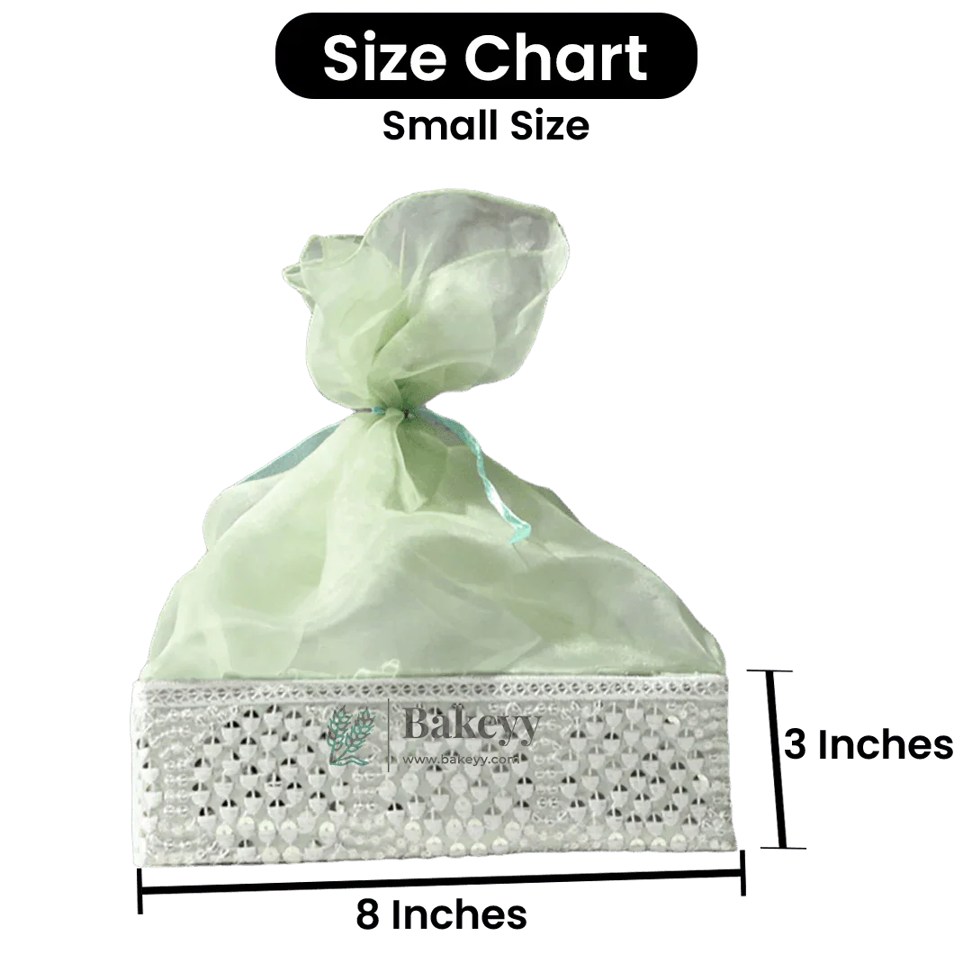Crystal Mesh Hamper Gift Set | Mint, Ivory, and Pink | Elegant Square Gifting Tray - Bakeyy.com - India - Crystal Mesh Hamper Gift Set | Mint, Ivory, and Pink | Elegant Square Gifting Tray - Mint Green / Small - 8 Inch