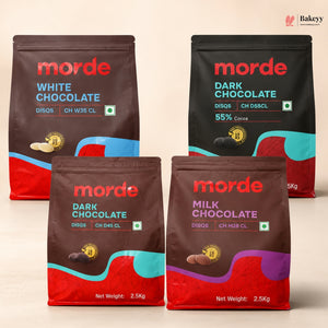 Morde Chocolate Discs Pack | Dark, Milk & White Chocolate for Baking, Moulding & Desserts | 2.5 Kg
