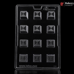Mould -044 | 12 Cavity Square Chocolate Mould with Geometric Line Pattern | Pack of 1