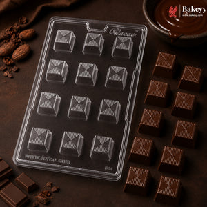 Mould -044 | 12 Cavity Square Chocolate Mould with Geometric Line Pattern | Pack of 1