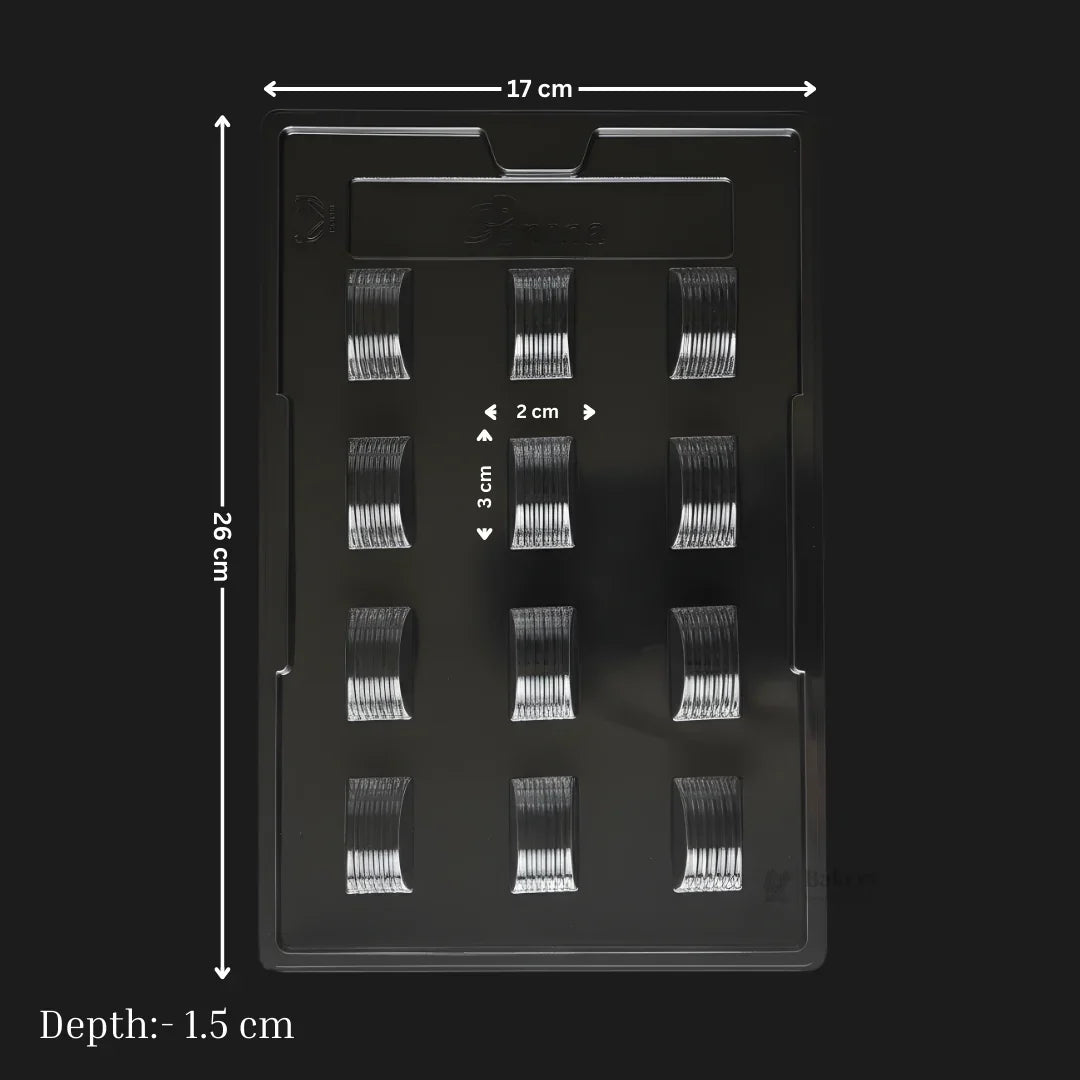 Mould 002 | Curved Chocolate Mould with Ribbed Texture | 12 Cavity | Professional Chocolate Making Mould | Pack of 1