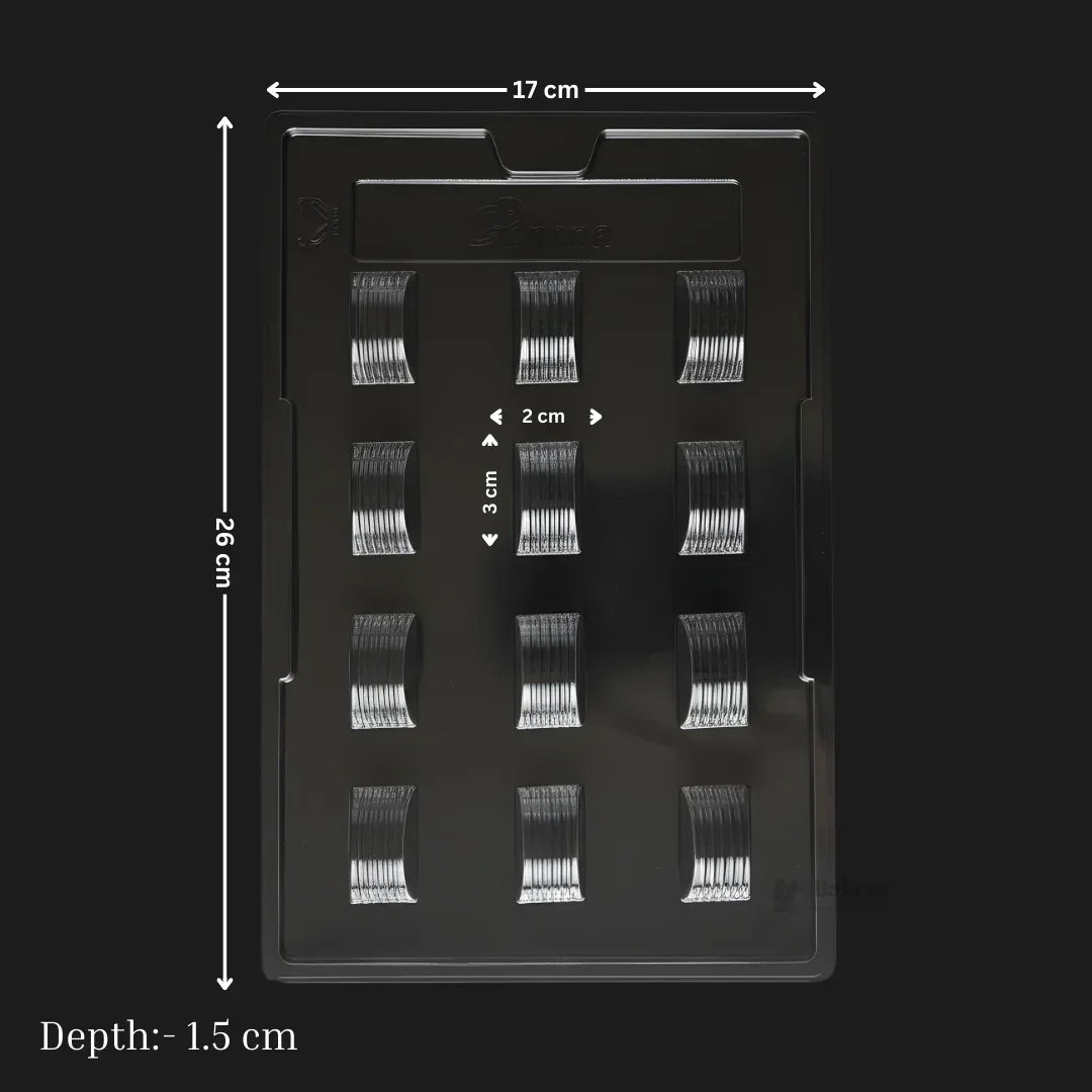 Mould 002 | Curved Chocolate Mould with Ribbed Texture | 12 Cavity | Professional Chocolate Making Mould | Pack of 1 - Bakeyy.com - India - Mould 002 | Curved Chocolate Mould with Ribbed Texture | 12 Cavity | Professional Chocolate Making Mould | Pack of 1 - Default Title 70.00
