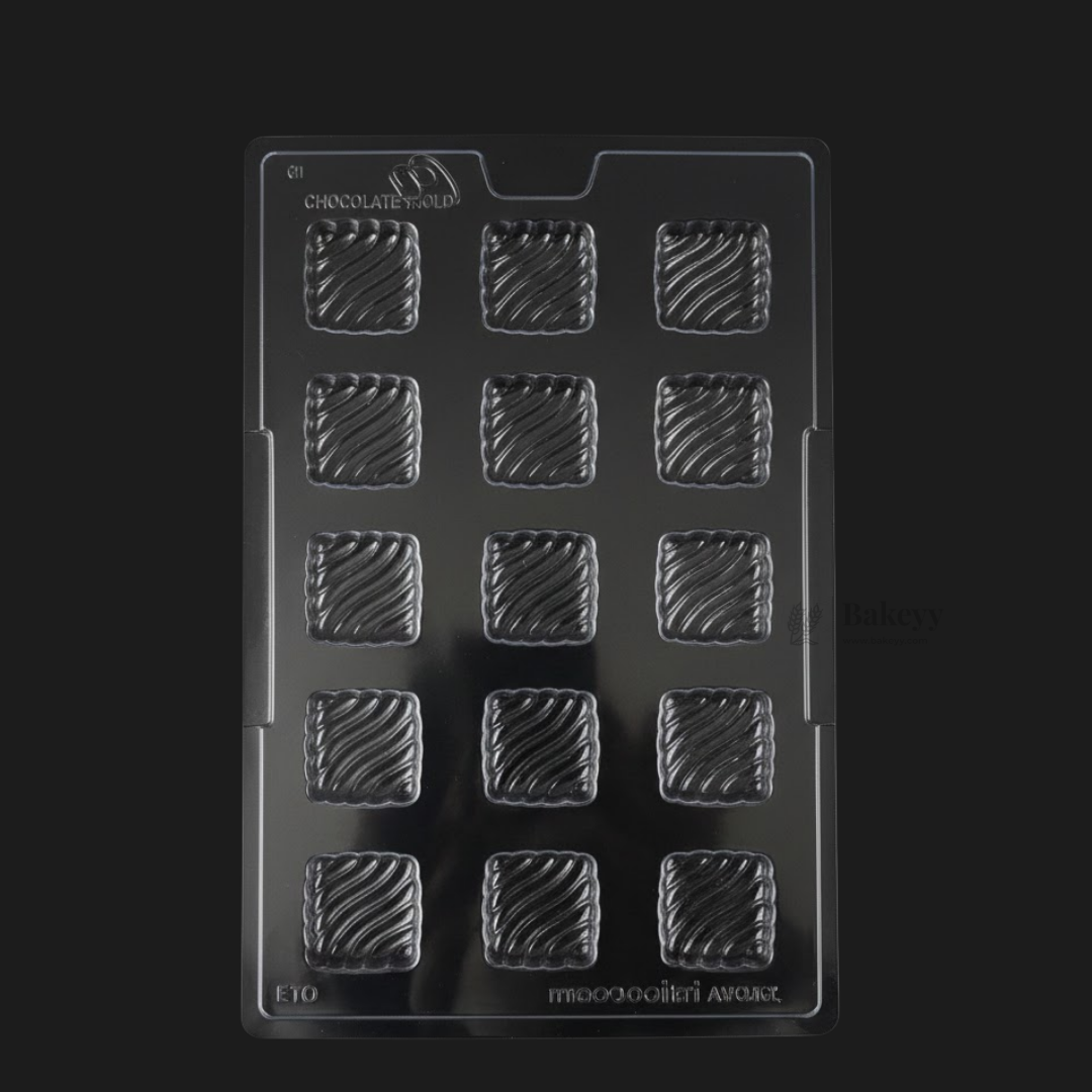 Mould 015 | Square Chocolate Mould with Swirl Texture | 15 Cavity Clear Plastic Chocolate Mould Tray | Pack of 1