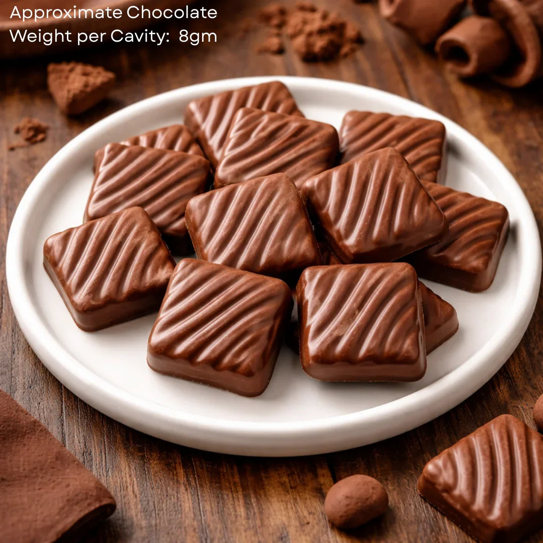 Mould 015 | Square Chocolate Mould with Swirl Texture | 15 Cavity Clear Plastic Chocolate Mould Tray | Pack of 1