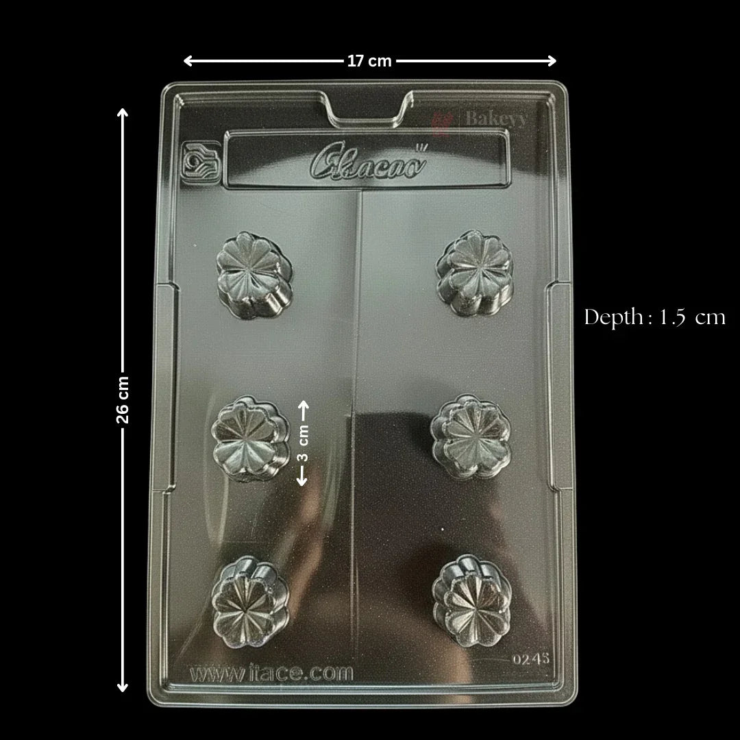 Clear plastic blossom bonbon chocolate mould tray, 6 cavities, baking accessory from Bakeyy
