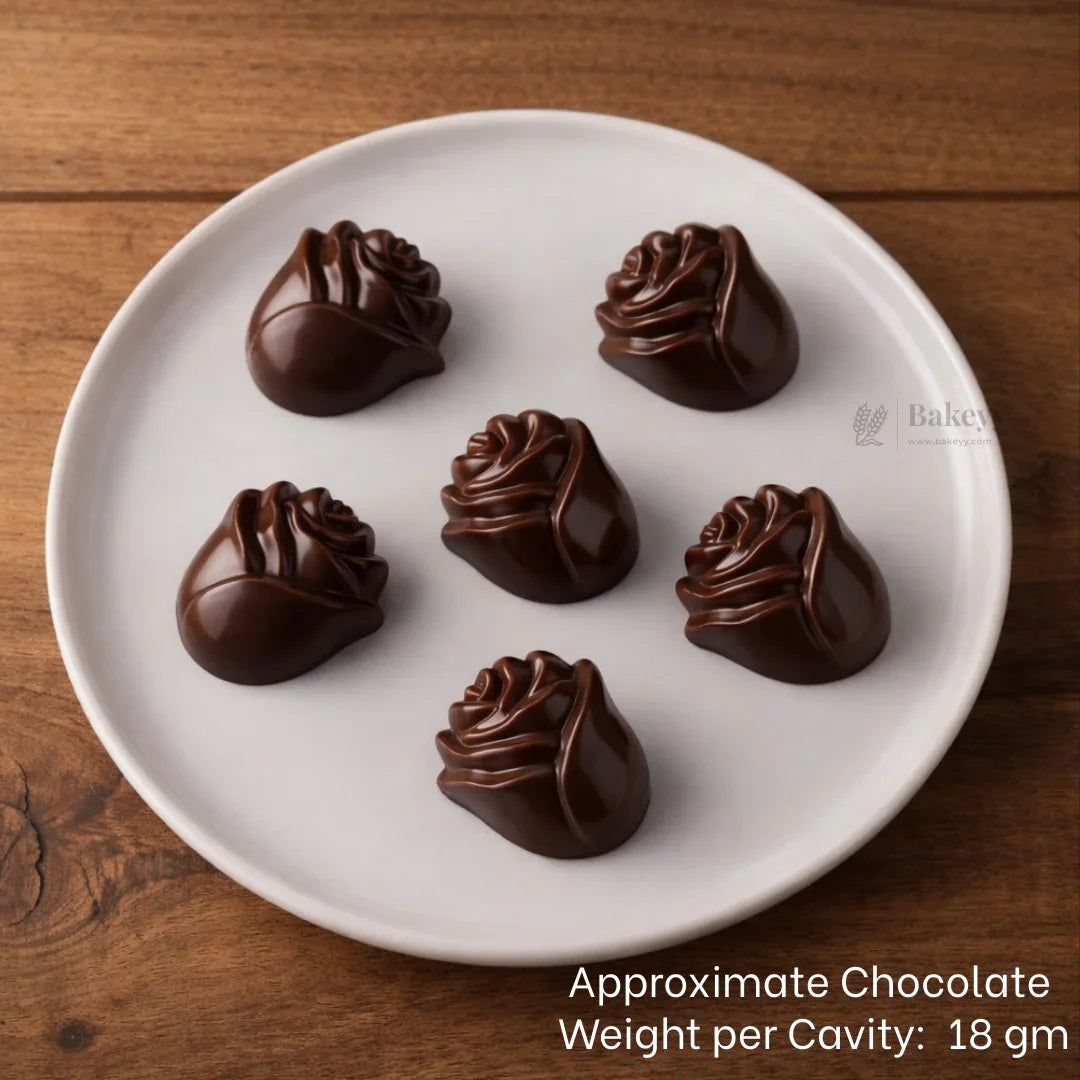 Mould 041 | Rose Flower Chocolate Mould | 3D Floral Chocolate Shape Mould | 6 Cavity | Pack of 1