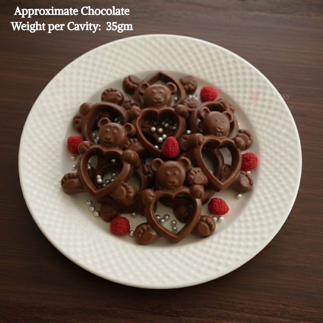 Mould 066 | Teddy Bear Heart Chocolate Mould | 2 Cavity Clear Plastic Chocolate Mould Tray | Cute Character Chocolate Making Mould | Pack of 1