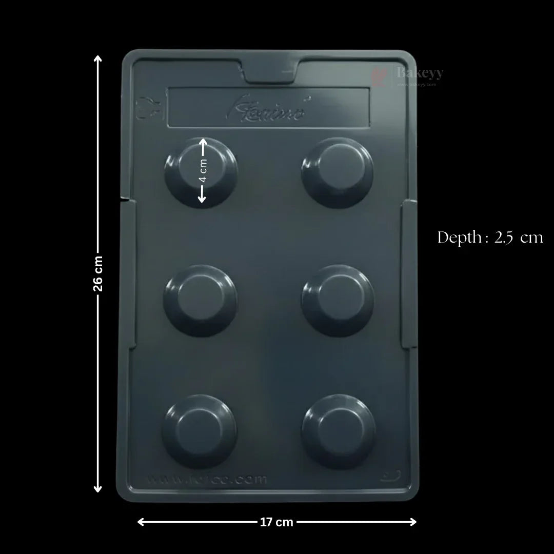 Plastic dome cylinder chocolate mould tray with six cavities, 26x17x2.5 cm from Bakeyy.com