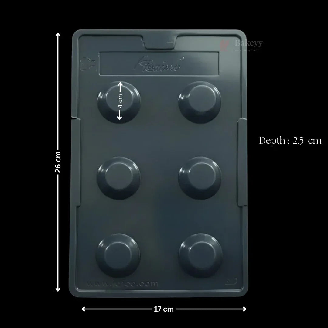 Plastic dome cylinder chocolate mould tray with six cavities, 26x17x2.5 cm from Bakeyy.com