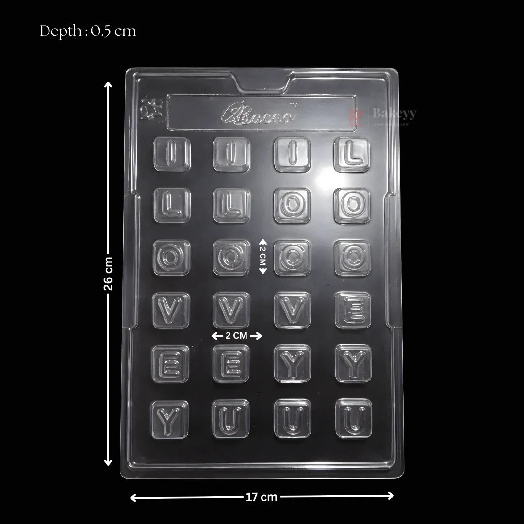 Mould 245 | I Love You Message Alphabet Chocolate Mould | 24 Cavity | Pack of 1