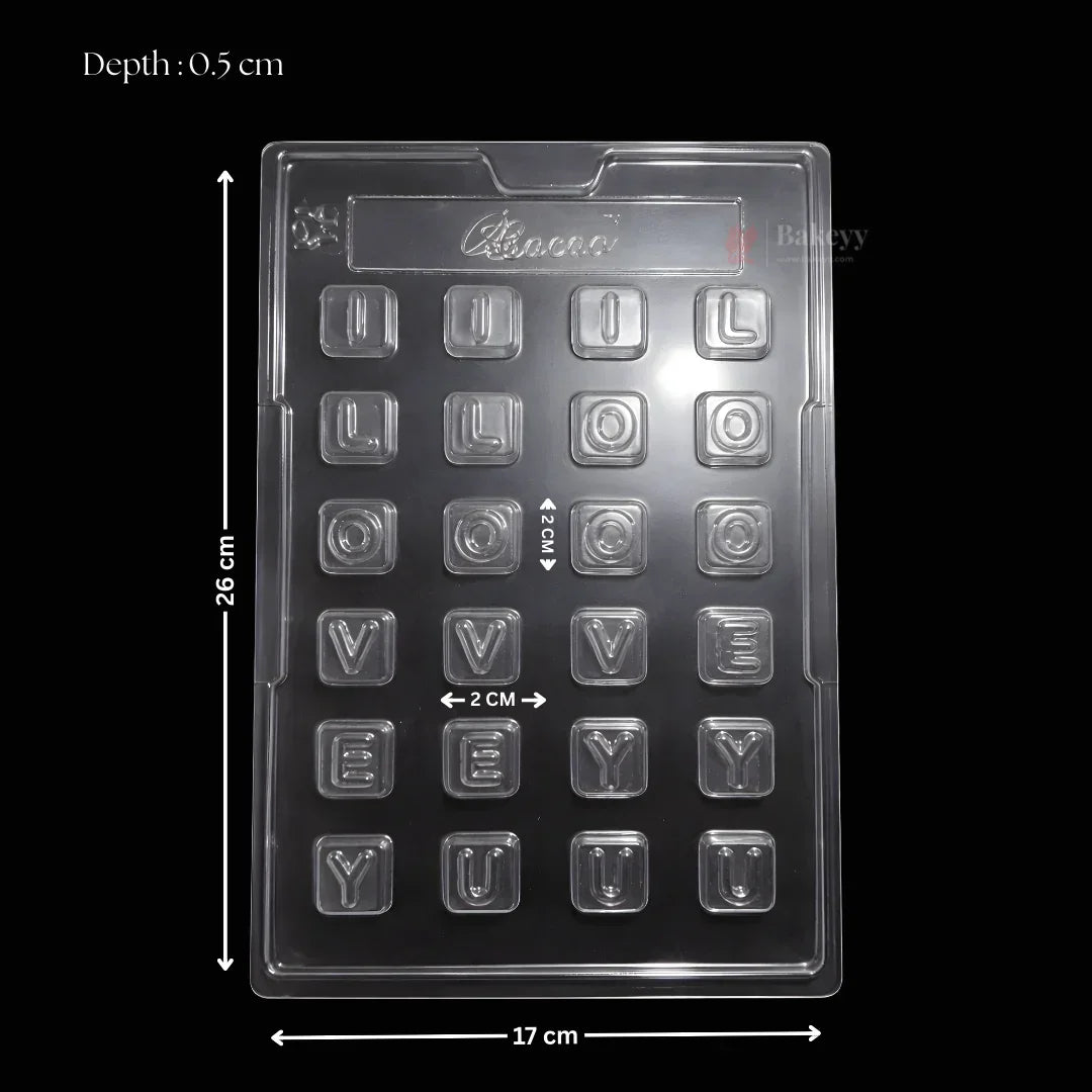 Mould 245 | I Love You Message Alphabet Chocolate Mould | 24 Cavity | Pack of 1 - Bakeyy.com - India - Mould 245 | I Love You Message Alphabet Chocolate Mould | 24 Cavity | Pack of 1 - Default Title 70.00