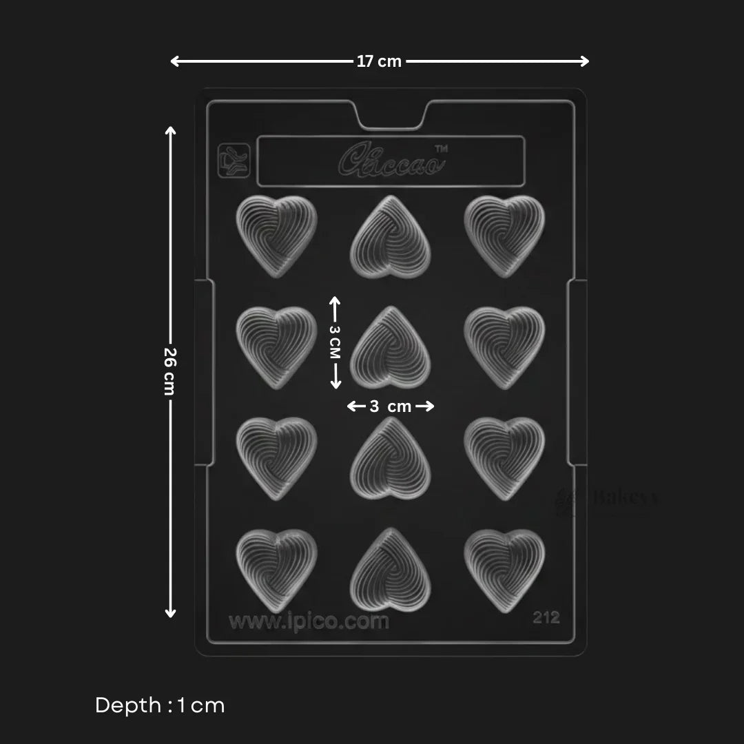 Mould 275 | Heart Shape Chocolate Mould with Layered Swirl Texture | 12 Cavity | Decorative Chocolate Making Mould | Pack of 1