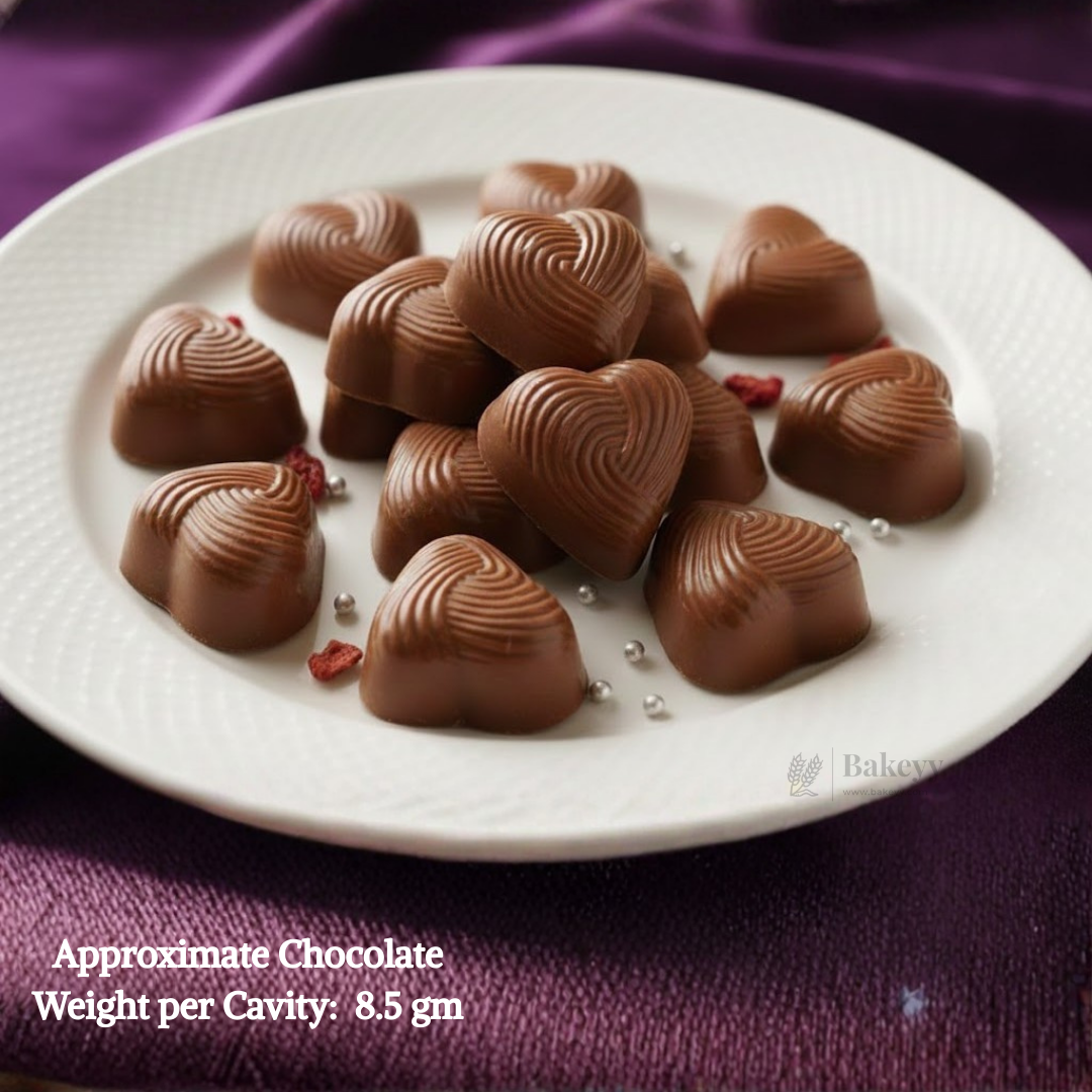 Mould 275 | Heart Shape Chocolate Mould with Layered Swirl Texture | 12 Cavity Clear Plastic Chocolate Mould Tray | Decorative Chocolate Making Mould | Pack of 1