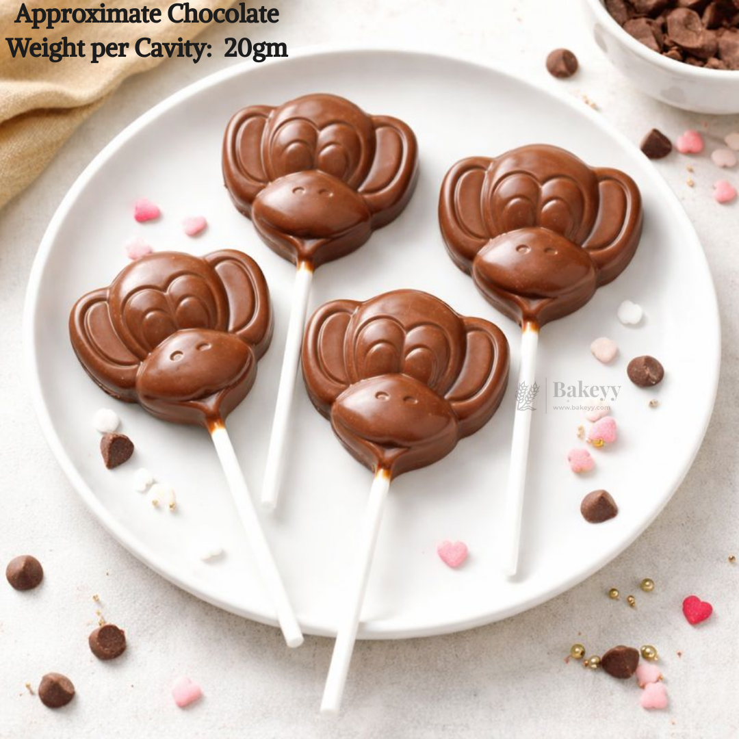 Mould 293 | Monkey Face Chocolate Lollipop Mould | Clear Plastic Candy & Chocolate Making Mold | Pack of 1