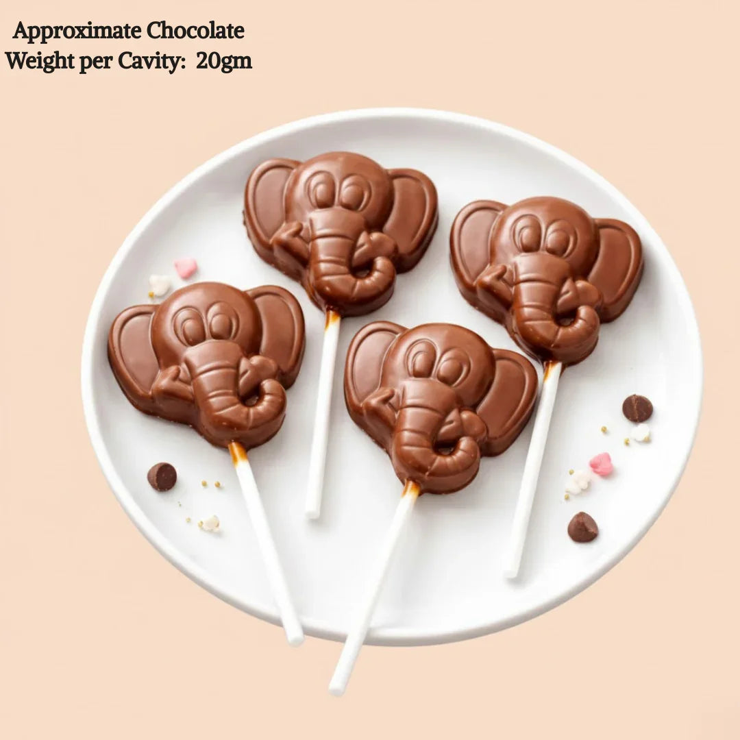 Mould 294 | Elephant Face Chocolate Lollipop Mould | 4 Cavity | Cute Character Chocolate Making Tray