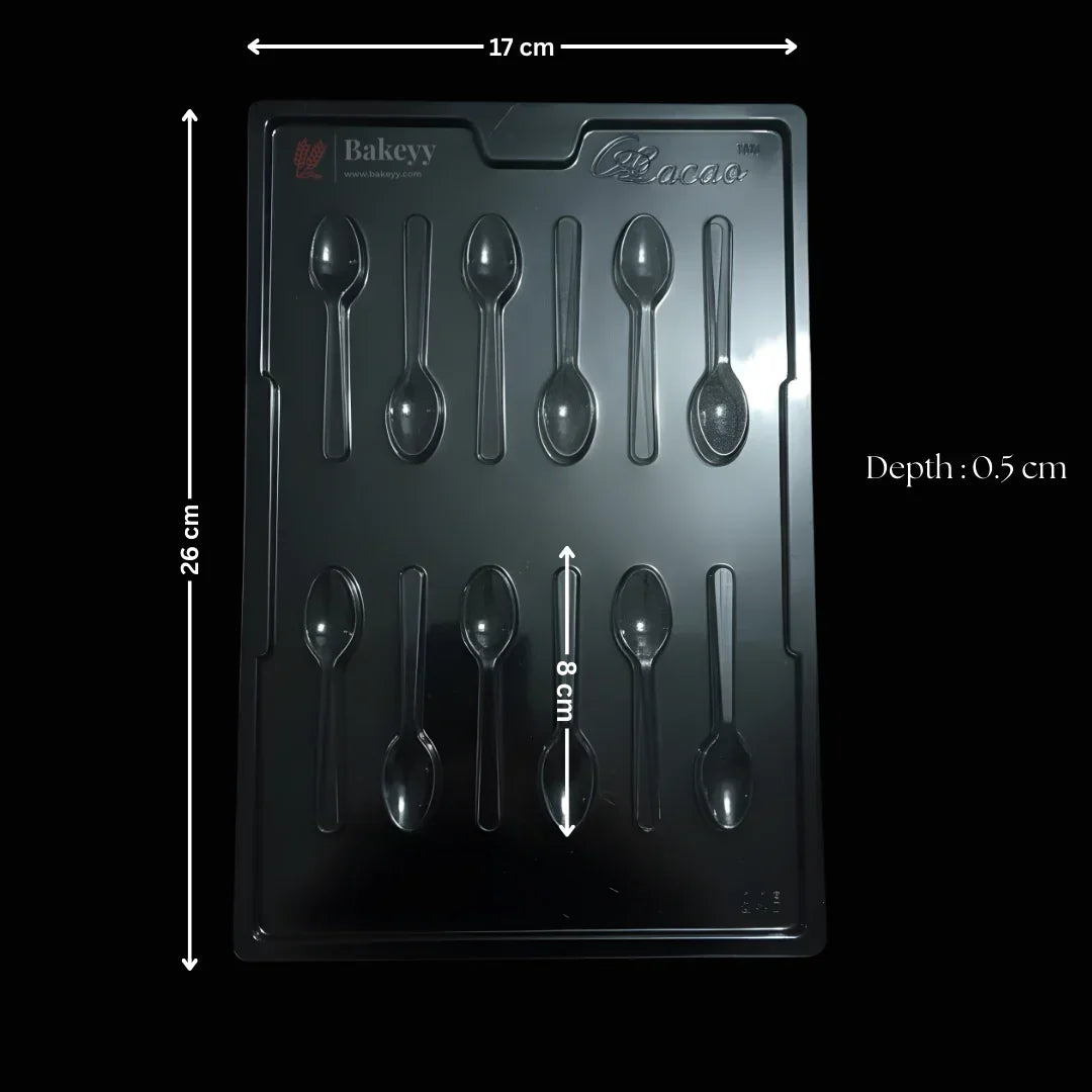 Bakeyy plastic chocolate spoon mould tray for baking, 8cm cavities, 17x26cm, baking accessory