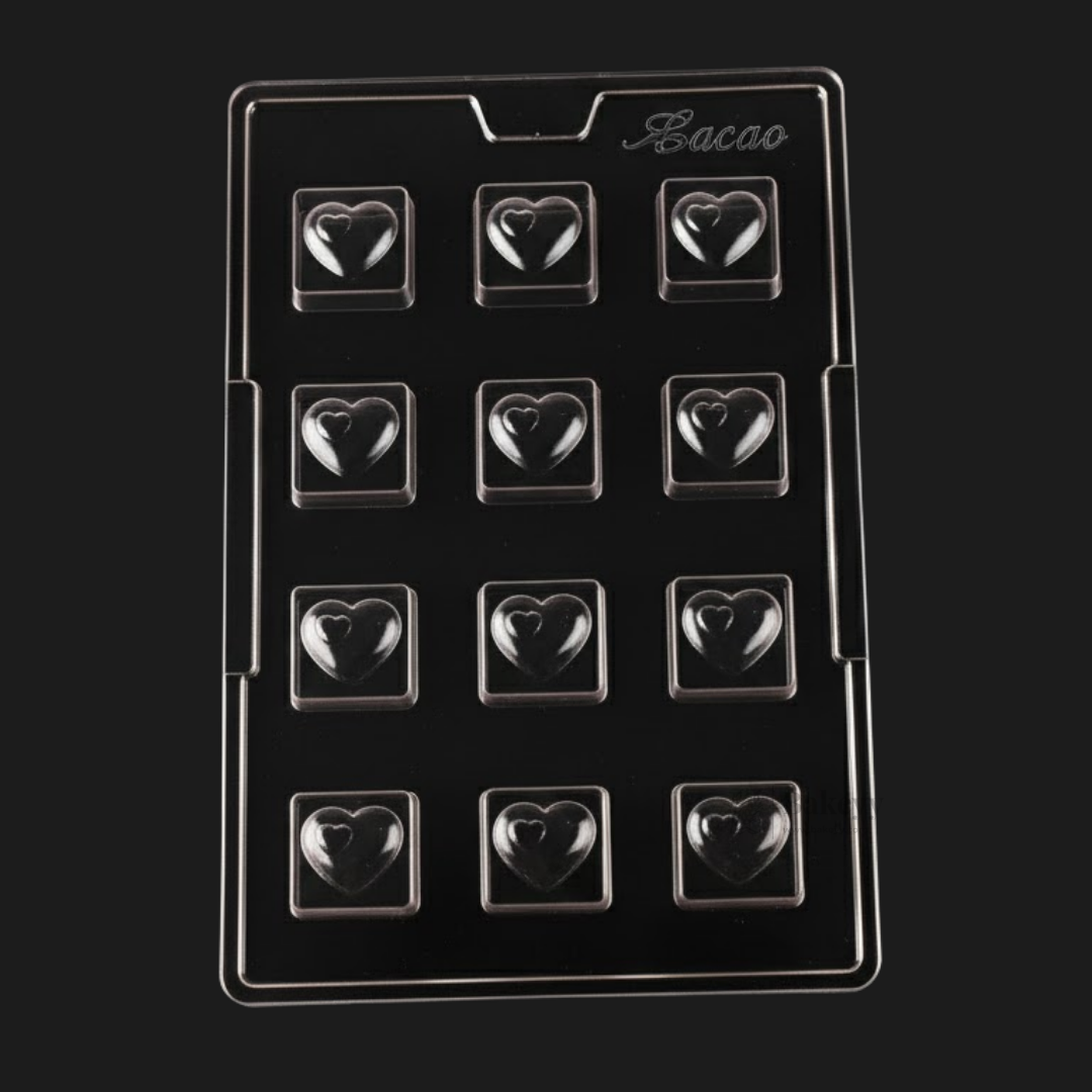 Mould 363 | Heart Filled Chocolate Mould | Square Chocolate with Heart Top | Food-Grade Plastic Chocolate Mould | Pack of 1