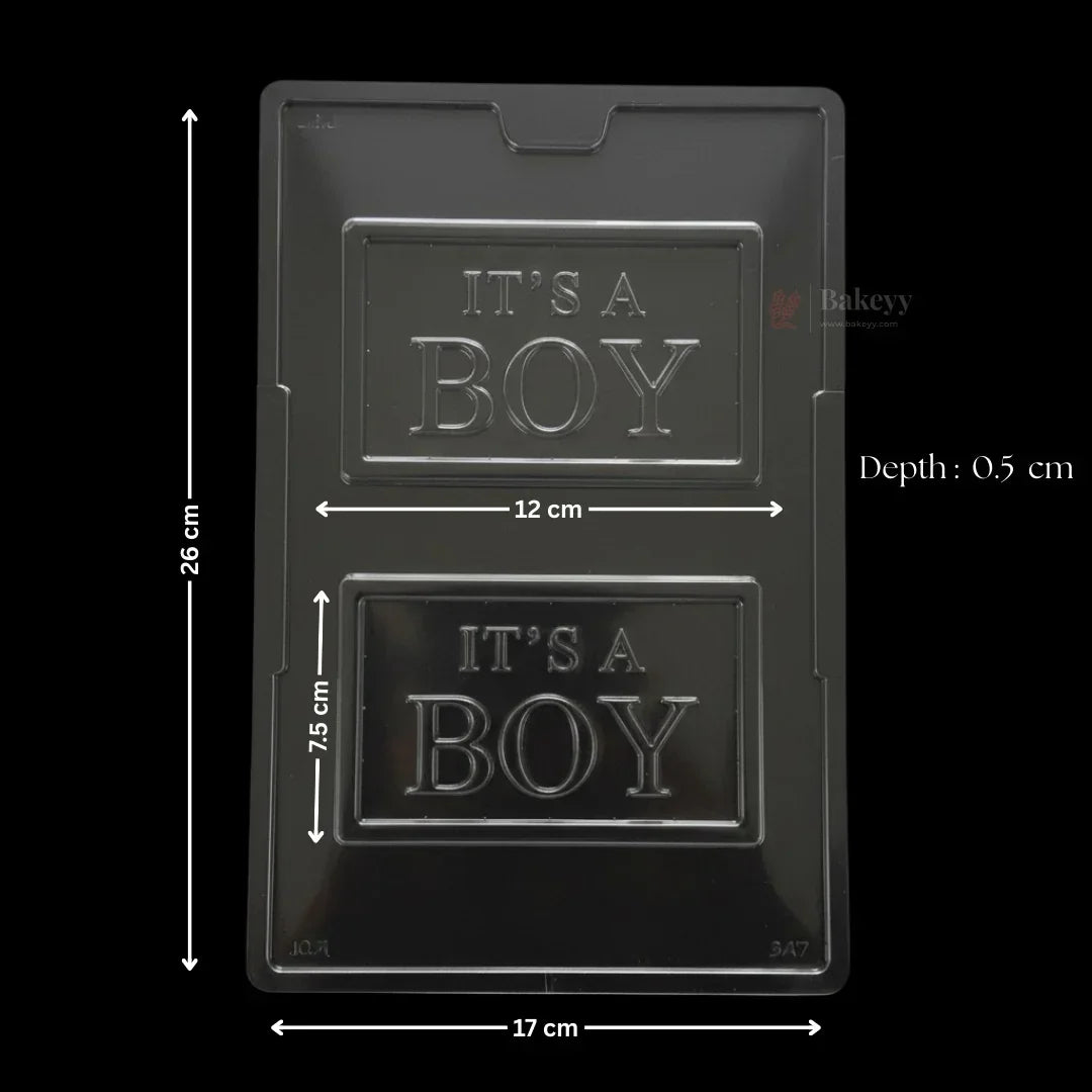 Bakeyy plastic chocolate mould tray with 'It's a Boy' text, baking accessory, 26x17 cm