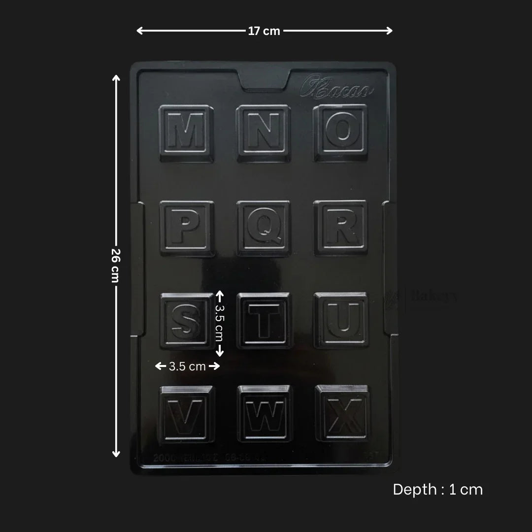 Mould 397 | Alphabet Chocolate Mould – Square Letter Design (M–X) | 12 Cavity | Pack of 1