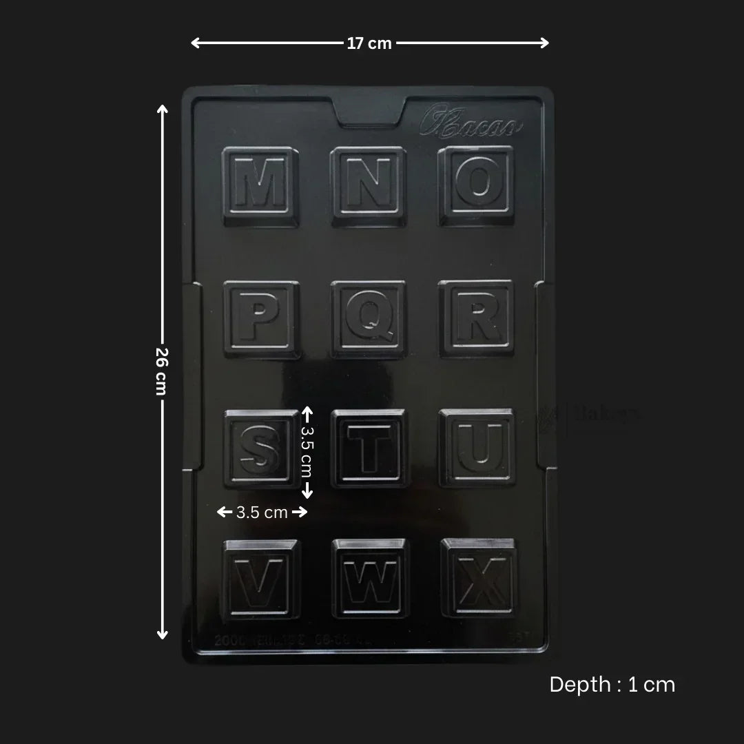 Mould 397 | Alphabet Chocolate Mould – Square Letter Design (M–X) | 12 Cavity | Pack of 1 - Bakeyy.com - India - Mould 397 | Alphabet Chocolate Mould – Square Letter Design (M–X) | 12 Cavity | Pack of 1 - Default Title 70.00