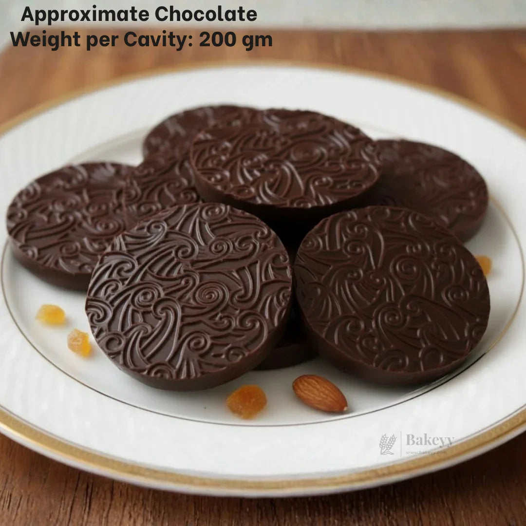 Mould 630 | Florentine Swirl Chocolate Disc Mould | Large Round Designer Chocolate Mould | Pack of 1