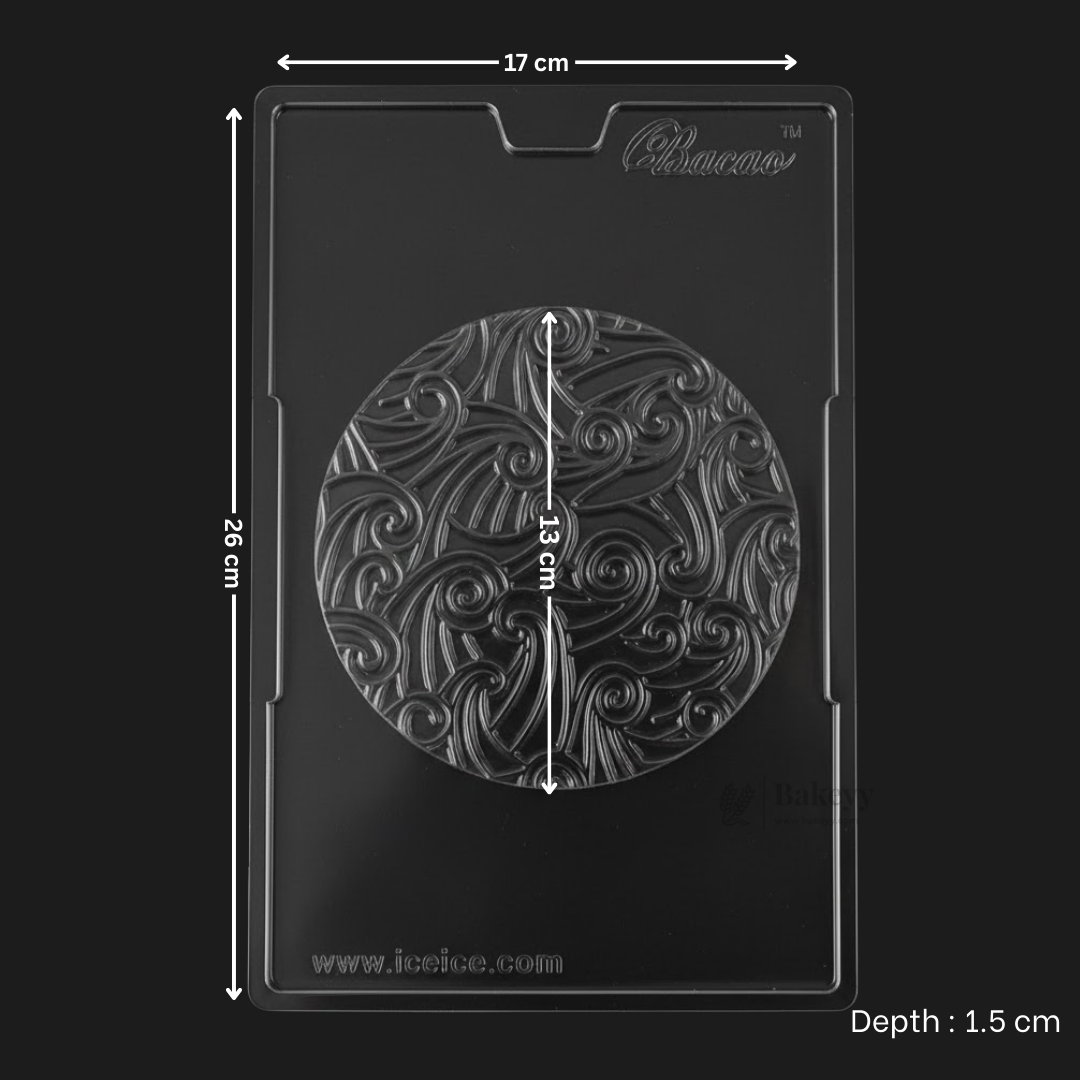 Mould 630 | Florentine Swirl Chocolate Disc Mould | Large Round Designer Chocolate Mould | Food-Grade Plastic (200 g) | Pack of 1