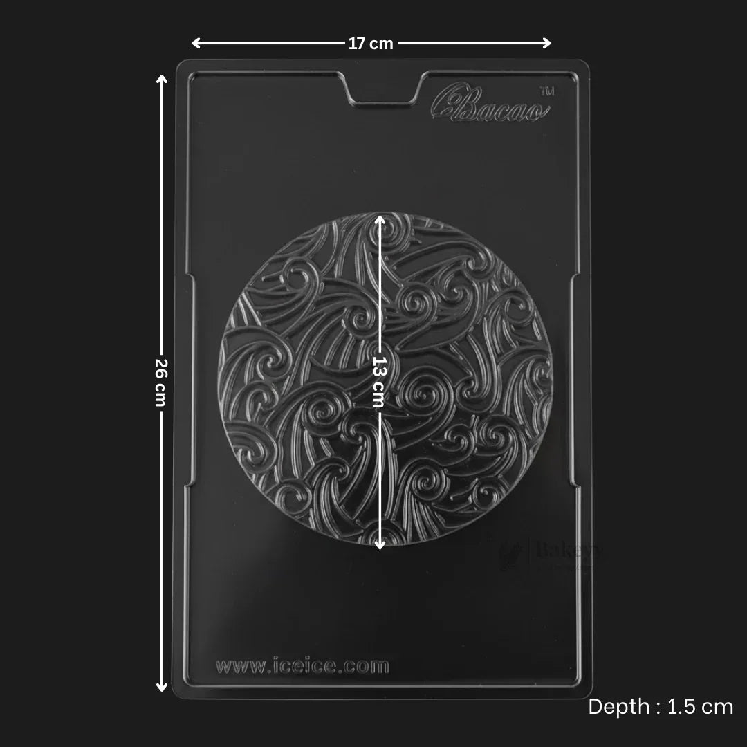 Mould630FlorentineSwirlChocolateDiscMouldLargeRoundDesignerChocolateMouldFood-GradePlastic_200g_Packof1_3 - Bakeyy.com