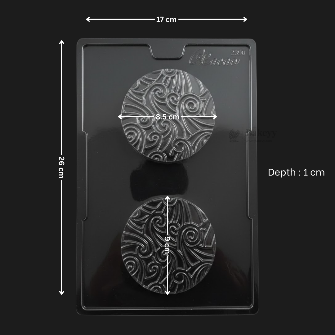 Mould 631 | Round Florentine Chocolate Mould | Embossed Swirl Designer Chocolate | Florentine Style Chocolate Making | Pack of 1