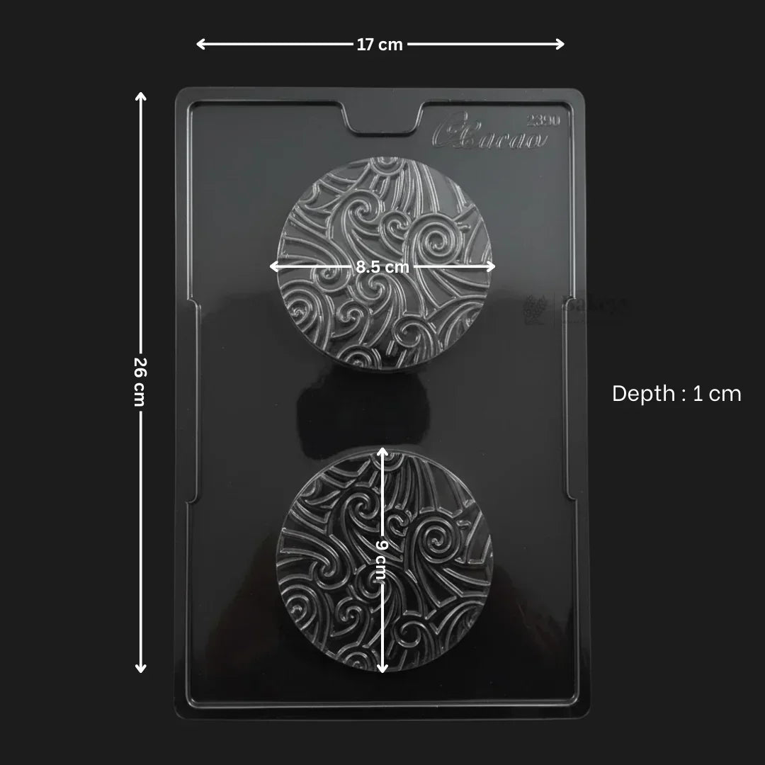 Mould 631 | Round Florentine Chocolate Mould | Embossed Swirl Designer Chocolate | 2 Cavity | Pack of 1 - Bakeyy.com - India - Mould 631 | Round Florentine Chocolate Mould | Embossed Swirl Designer Chocolate | 2 Cavity | Pack of 1 - Default Title 70.00