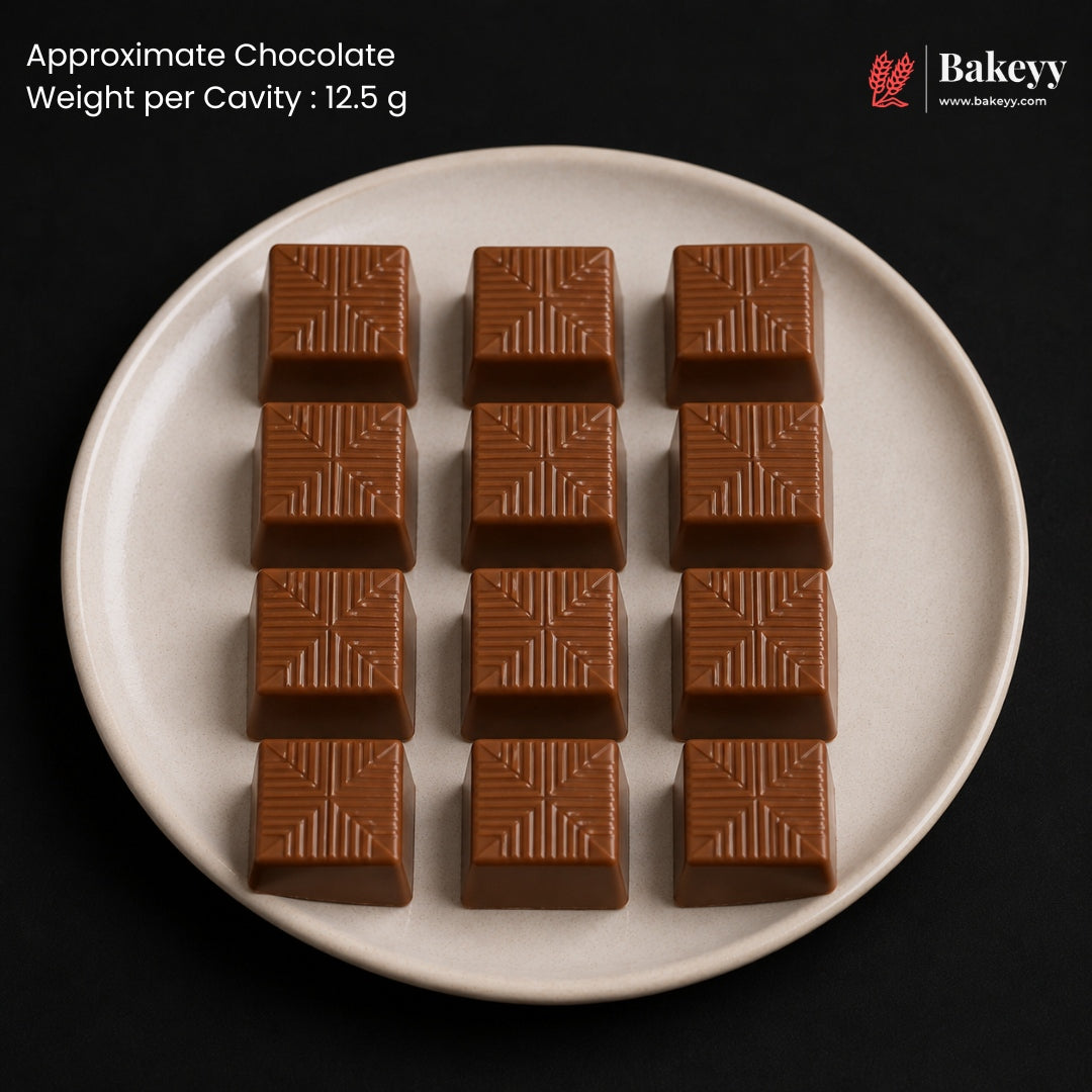 Mould 044 | 12 Cavity Square Chocolate Mould with Geometric Line Pattern | Pack of 1