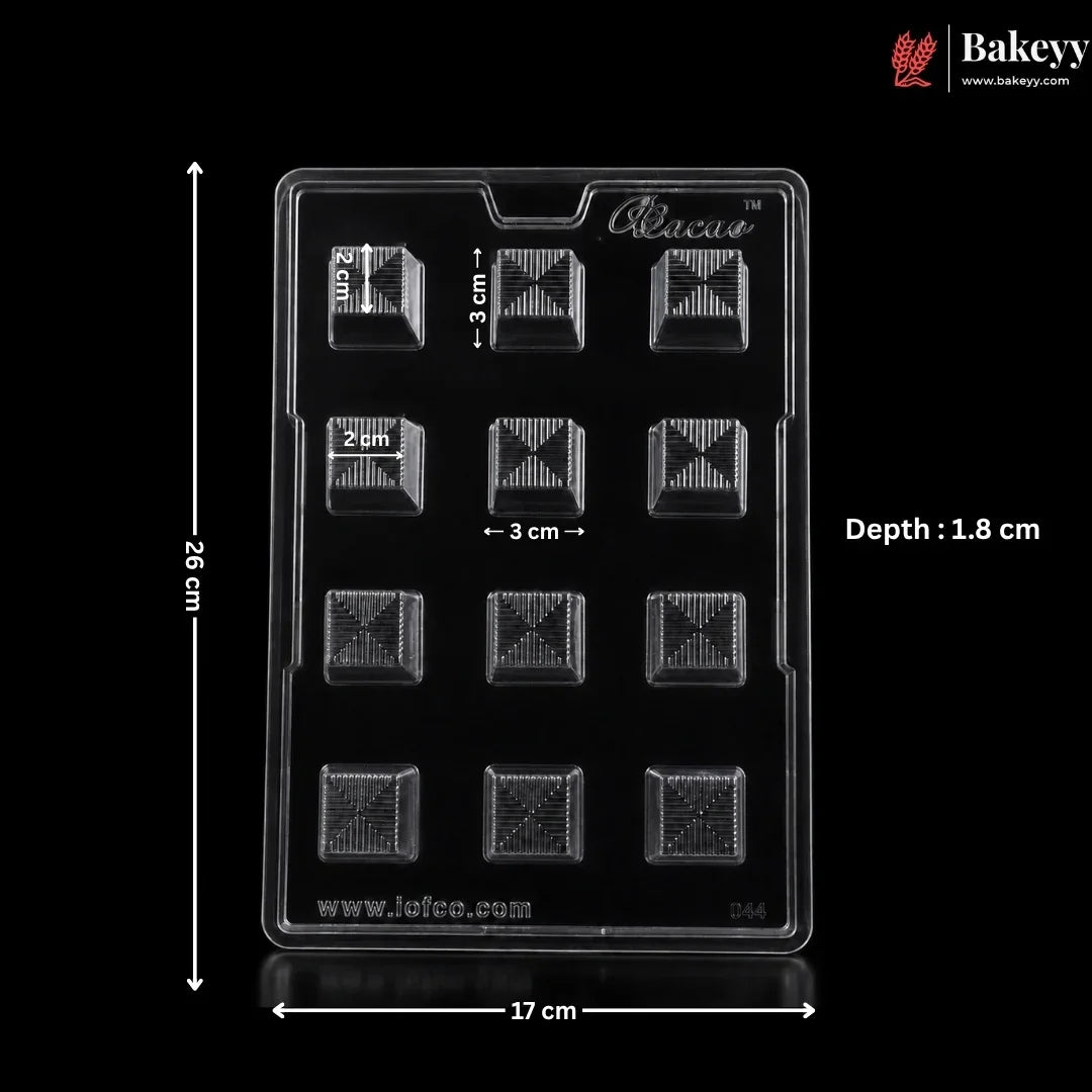 Mould_-044_12_Cavity_Square_Chocolate_Mould_with_Geometric_Line_Pattern_8 - Bakeyy.com IN