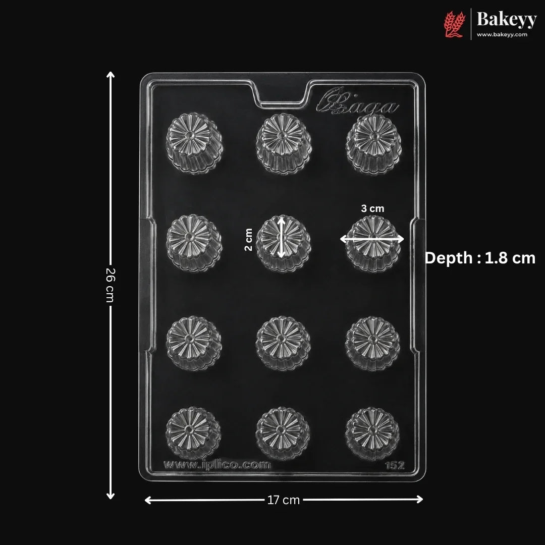 Mould 152 | 12 Cavity Round Flower Dome Chocolate Mould | Pack of 1