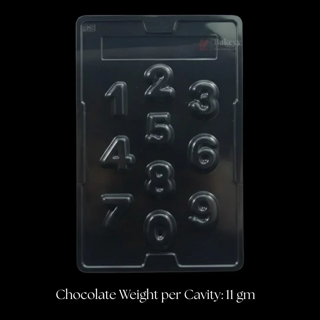 Number shape chocolate mould tray with 10 cavities from Bakeyy, ideal for baking supplies.