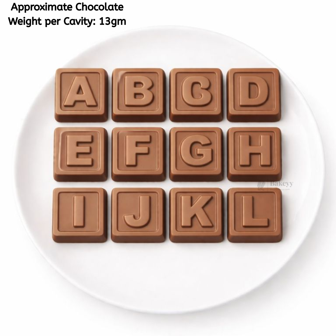 Mould 396 | Alphabet Chocolate Mould | 12 Cavity Square Letter Chocolate Mold | Party Favor Mould | Pack of 1