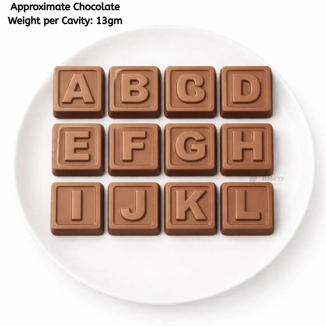Mould 396 | Alphabet Chocolate Mould | 12 Cavity Square Letter Chocolate Mold | Pack of 1
